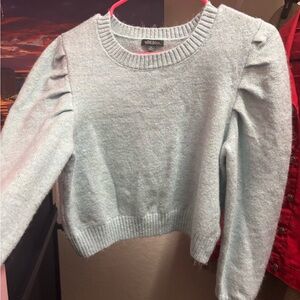 Wild Fable Blue Crew Neck Sweater with Puff Sleeves